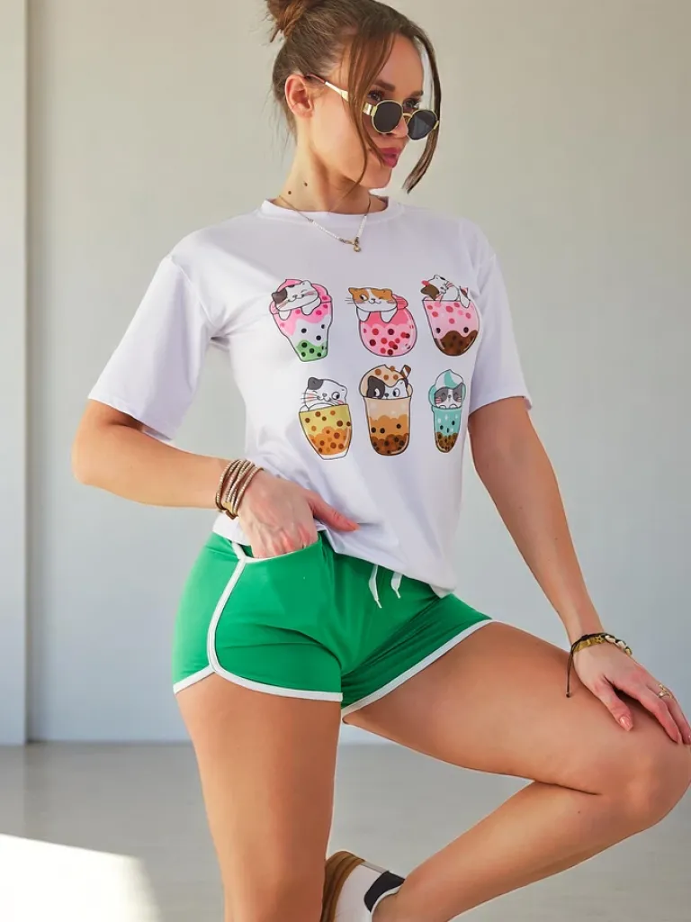 Best Damski komplet sportowy z t-shirtem i krótkimi spodenkami Kitty Cat Damskie Komplety Damskie