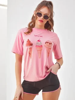 Best Damski komplet sportowy z t-shirtem i krótkimi spodenkami Ice Cream Damskie Komplety Damskie