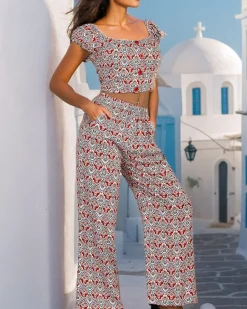 Damski komplet z tkaniny Damskie Komplety Damskie|Bluzki / Koszule / Koszulki