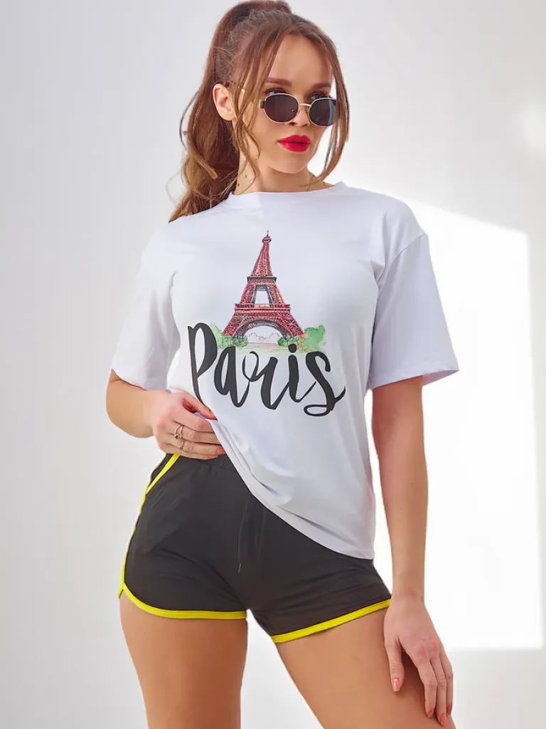 Online Damski komplet sportowy z t-shirtem i krótkimi spodenkami Paris Damskie Komplety Damskie