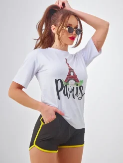 Online Damski komplet sportowy z t-shirtem i krótkimi spodenkami Paris Damskie Komplety Damskie