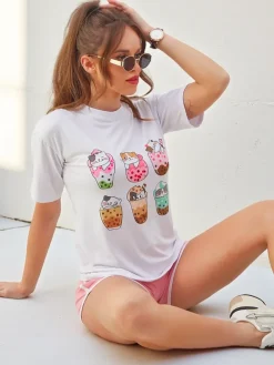 Sale Damski komplet sportowy z t-shirtem i krótkimi spodenkami Kitty Cat Damskie Komplety Damskie