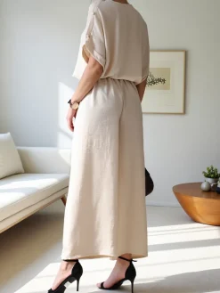 Best Damski komplet casualowy z bluzką z krótkim rękawem i szerokimi spodniami Damskie Komplety Damskie