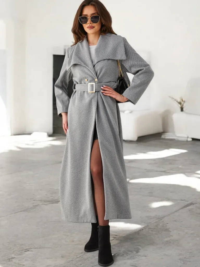 Damski płaszcz maxi z wiązaniem Kurtki / Marynarki / Płaszcze