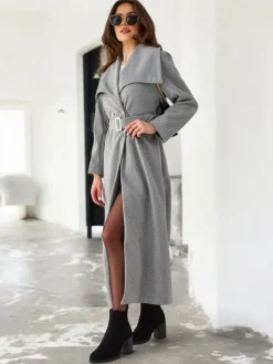 Damski płaszcz maxi z wiązaniem Kurtki / Marynarki / Płaszcze