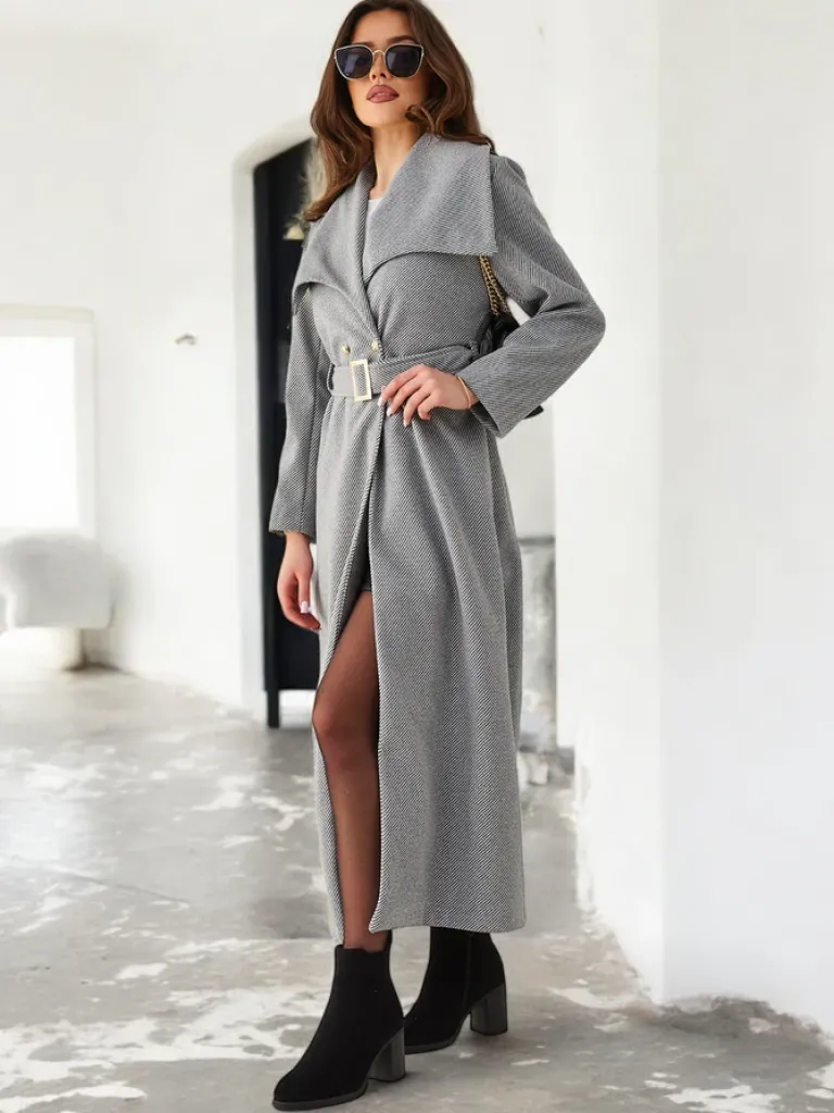 Damski płaszcz maxi z wiązaniem Kurtki / Marynarki / Płaszcze