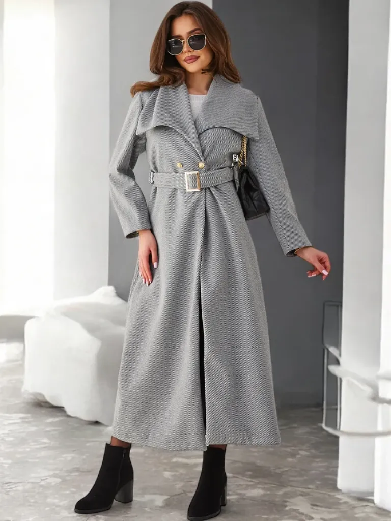 Damski płaszcz maxi z wiązaniem Kurtki / Marynarki / Płaszcze