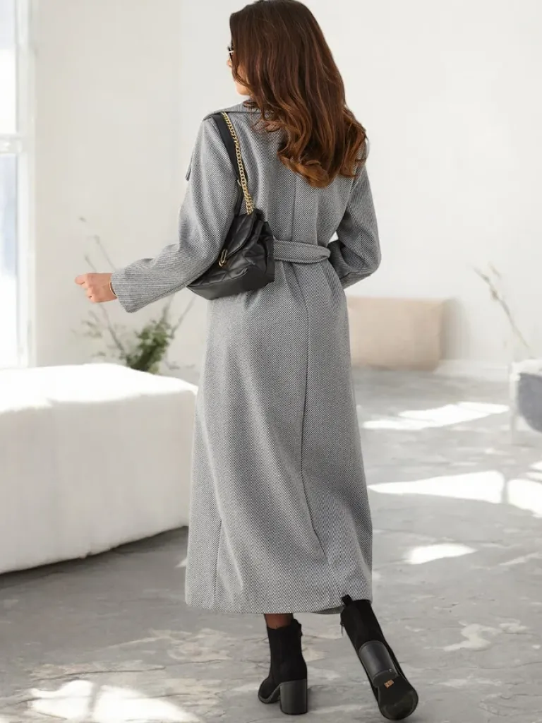 Damski płaszcz maxi z wiązaniem Kurtki / Marynarki / Płaszcze