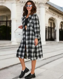 Outlet Damski płaszcz w kratę Kurtki / Marynarki / Płaszcze