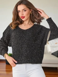 Sale Damski sweter z błyszczącą nicią Swetry