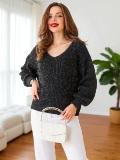 Sale Damski sweter z błyszczącą nicią Swetry