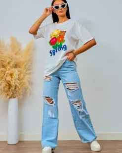 Outlet Damski t-shirt z nadrukiem Bluzki / Koszule / Koszulki