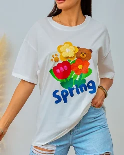 Outlet Damski t-shirt z nadrukiem Bluzki / Koszule / Koszulki