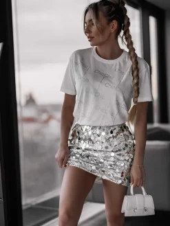 Outlet Damski t-shirt z cyrkoniami Bluzki / Koszule / Koszulki