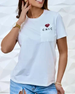 Outlet Damski t-shirt z nadrukiem Bluzki / Koszule / Koszulki