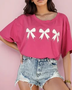 Discount Damski t-shirt z naszywką w kształcie kokardki Bluzki / Koszule / Koszulki