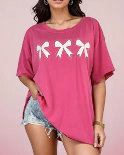 Discount Damski t-shirt z naszywką w kształcie kokardki Bluzki / Koszule / Koszulki