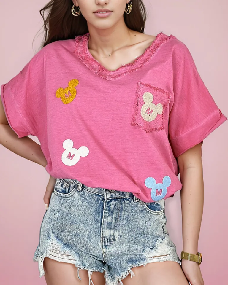 Damski t-shirt z naszywkami Bluzki / Koszule / Koszulki