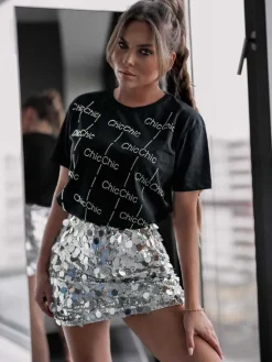 Best Damski t-shirt z cyrkoniami Bluzki / Koszule / Koszulki