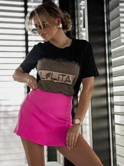 Hot Damski t-shirt z cyrkoniami Bluzki / Koszule / Koszulki