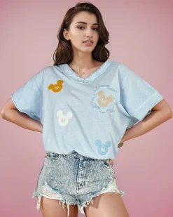 Damski t-shirt z naszywkami Bluzki / Koszule / Koszulki