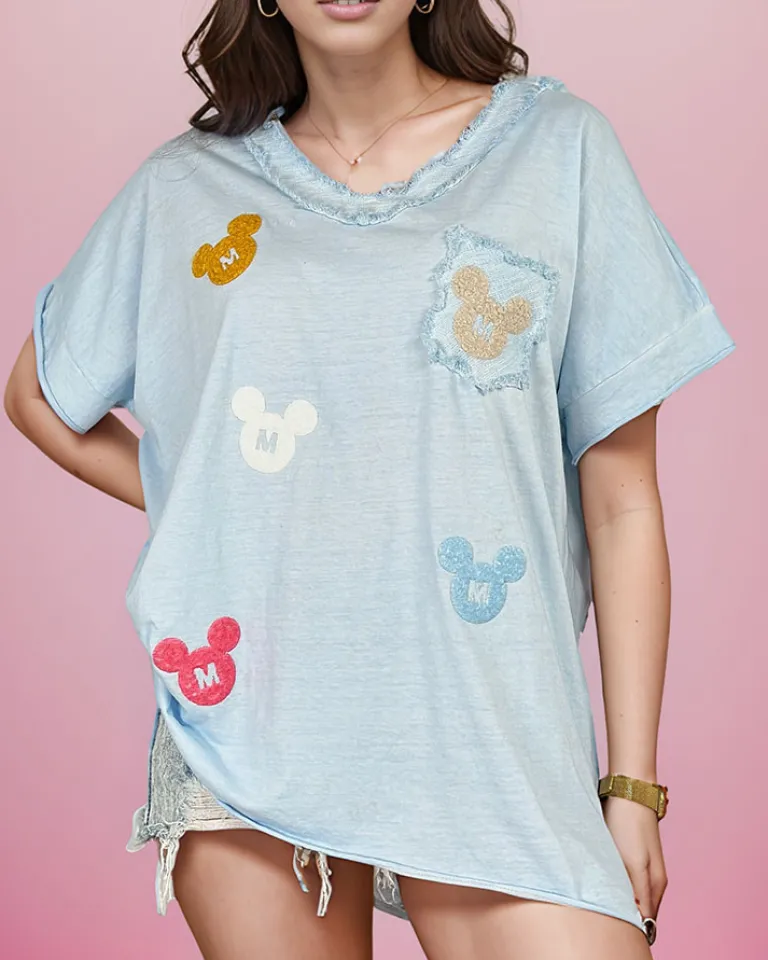 Damski t-shirt z naszywkami Bluzki / Koszule / Koszulki