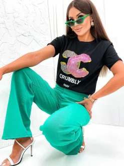 Clearance Damski t-shirt z nadrukiem i cyrkoniami Bluzki / Koszule / Koszulki