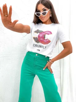 New Damski t-shirt z nadrukiem i cyrkoniami Bluzki / Koszule / Koszulki