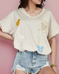 Discount Damski t-shirt z naszywkami Bluzki / Koszule / Koszulki