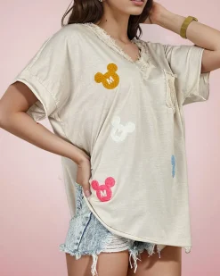 Discount Damski t-shirt z naszywkami Bluzki / Koszule / Koszulki