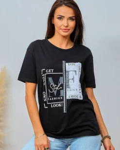 Outlet Damski t-shirt z nadrukiem Bluzki / Koszule / Koszulki