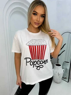 Damski t-shirt z nadrukiem i cyrkoniami Bluzki / Koszule / Koszulki