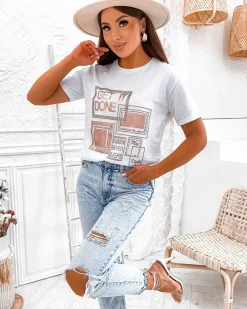 Outlet Damski t-shirt z nadrukiem Bluzki / Koszule / Koszulki