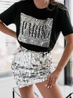 Outlet Damski t-shirt z nadrukiem Bluzki / Koszule / Koszulki