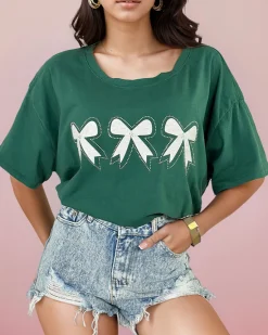 Hot Damski t-shirt z naszywką w kształcie kokardki Bluzki / Koszule / Koszulki