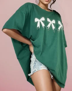 Hot Damski t-shirt z naszywką w kształcie kokardki Bluzki / Koszule / Koszulki