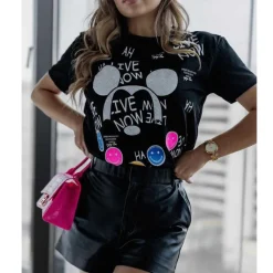 Outlet Damski t-shirt z nadrukiem Bluzki / Koszule / Koszulki