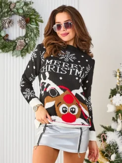Best Damski świąteczny sweter z reniferem w kolorze m Swetry