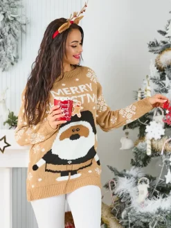 Clearance Damski świąteczny sweter z mikołajem Swetry