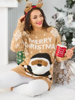 Clearance Damski świąteczny sweter z mikołajem Swetry
