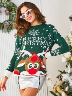 Clearance Damski świąteczny sweter z reniferem w kolorze m Swetry