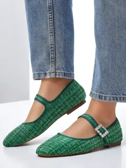 Outlet Damskie baleriny w krateczkę z klamerką i paseczkiem Riffos Buty Na Wielkie Wyjście|Baleriny Klasyczne