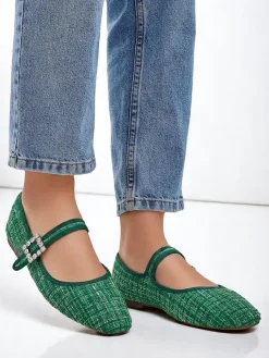 Outlet Damskie baleriny w krateczkę z klamerką i paseczkiem Riffos Buty Na Wielkie Wyjście|Baleriny Klasyczne