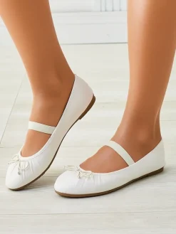 Outlet Damskie baleriny z kokardką i gumką Evsal Buty Na Wielkie Wyjście|Baleriny Klasyczne