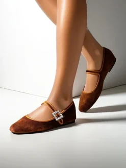 Discount Damskie baleriny a' la welur z klamerką i paseczkiem Enribes Buty Na Wielkie Wyjście|Baleriny Klasyczne