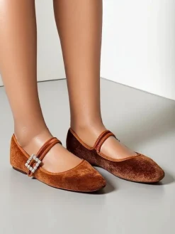 Discount Damskie baleriny a' la welur z klamerką i paseczkiem Enribes Buty Na Wielkie Wyjście|Baleriny Klasyczne