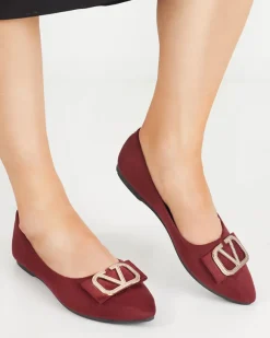 Clearance Damskie bordowe baleriny z ozdobą na nosku Cavo Baleriny Klasyczne
