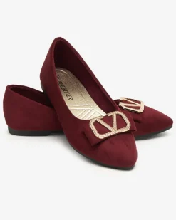 Clearance Damskie bordowe baleriny z ozdobą na nosku Cavo Baleriny Klasyczne