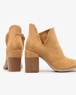 Damskie botki na słupku w kolorze camel Rictisa Botki Z Delikatnym Ociepleniem|Botki Na Słupku