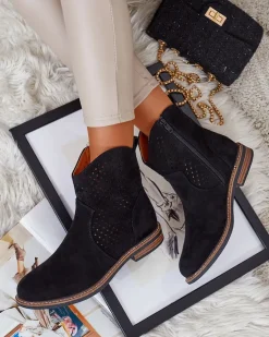 Damskie botki ażurowe Toffas Botki Bez Ocieplenia|Botki Na Płaskim Obcasie